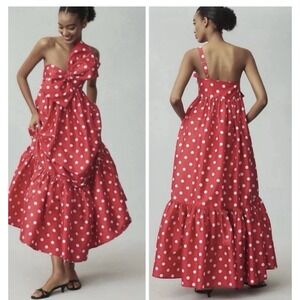 NWT Anthropologie Women S ATSU Sally Bow Red Dots Event Party Gown Maxi Dress